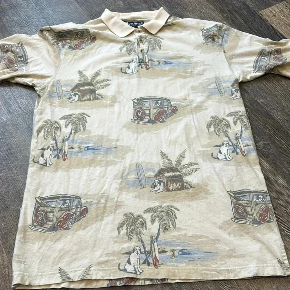 Vintage 🐾Big Dog Hawaiian Polo Shirt XL All Over Print